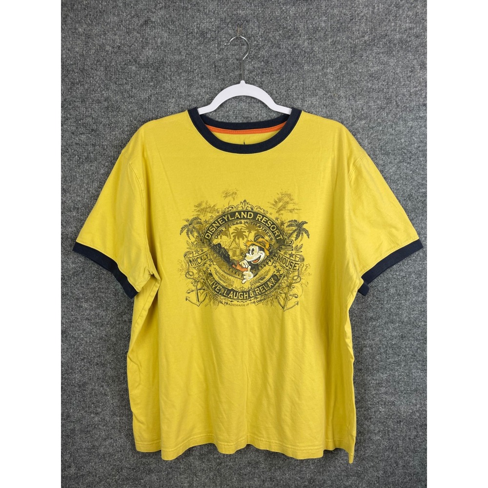 Disney Parks Mickey Mouse Ringer T-Shirt Women XL Yellow Excellent Disneyland
